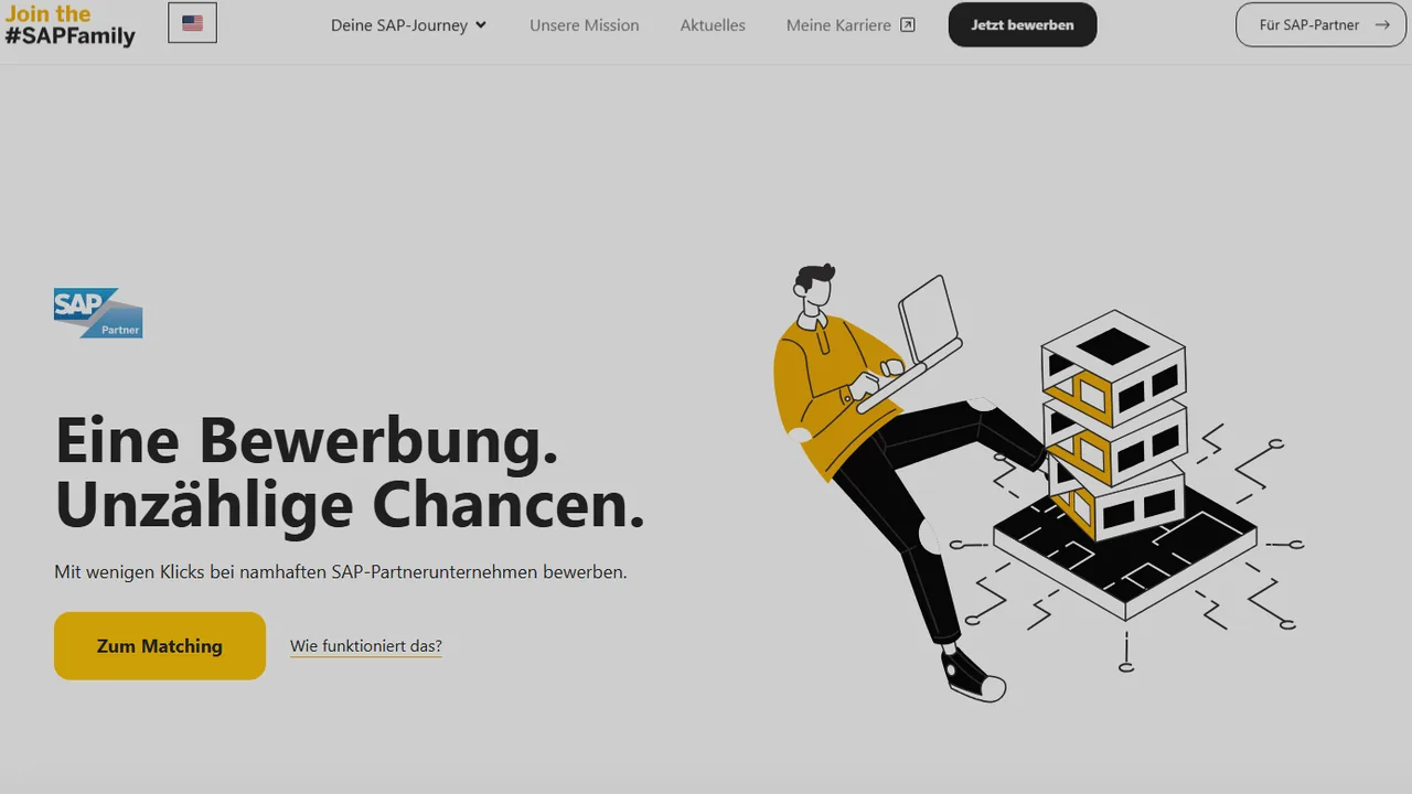 Startseite von Join the #SAPFamily mit dem Aufruf zum Matching